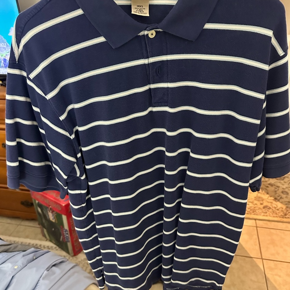L.L. Bean Blue and White Striped Polo Shirt